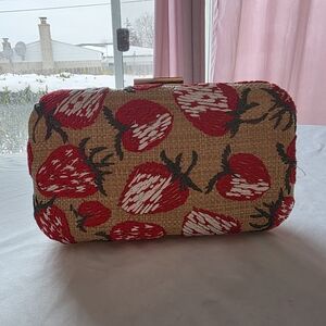 Strawberry Embroidered Straw Clutch Box Bag Wicker Crossbody Optional Strap
